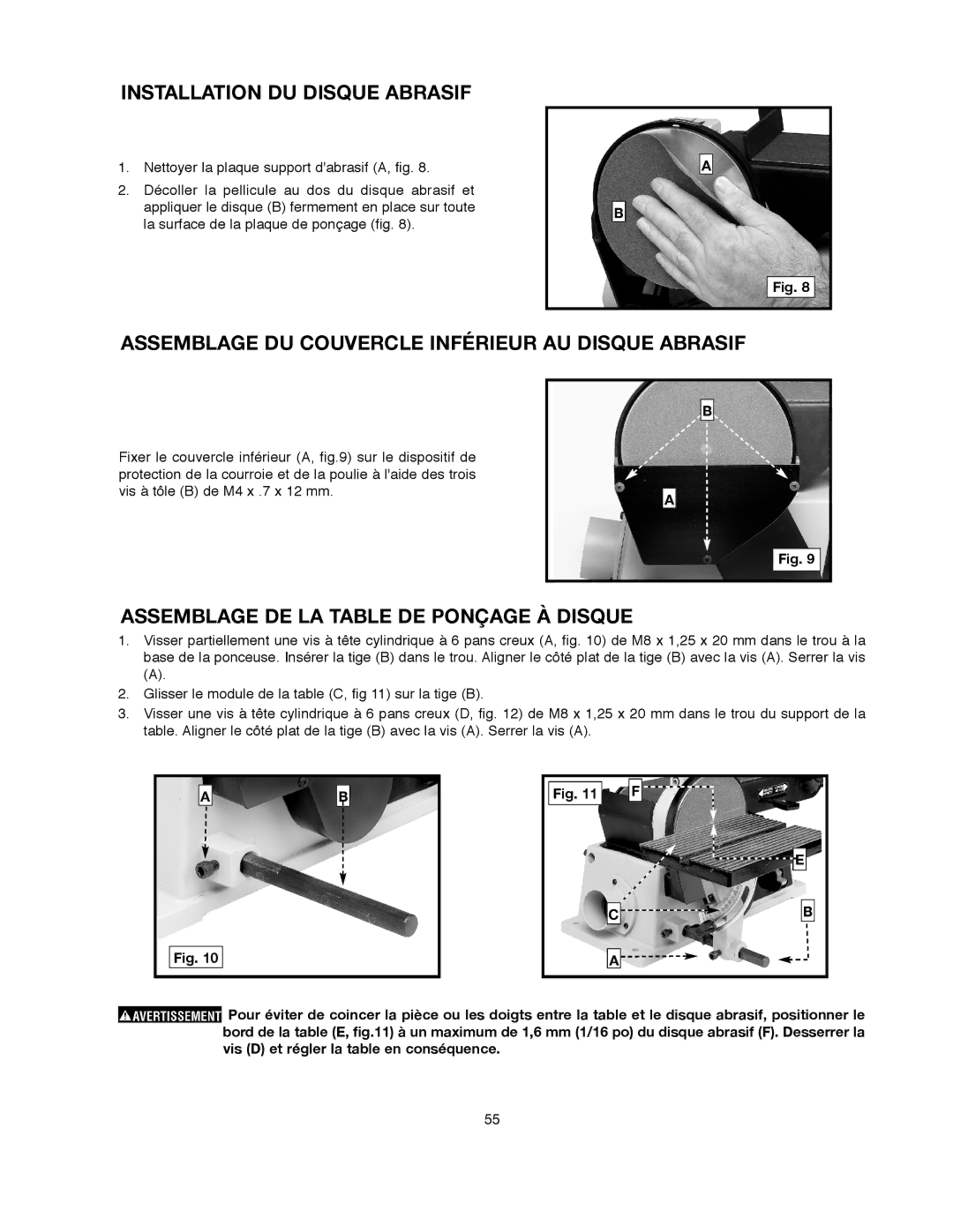 Delta 491836-00, SM500 warranty Installation DU Disque Abrasif, Assemblage DU Couvercle Inférieur AU Disque Abrasif 