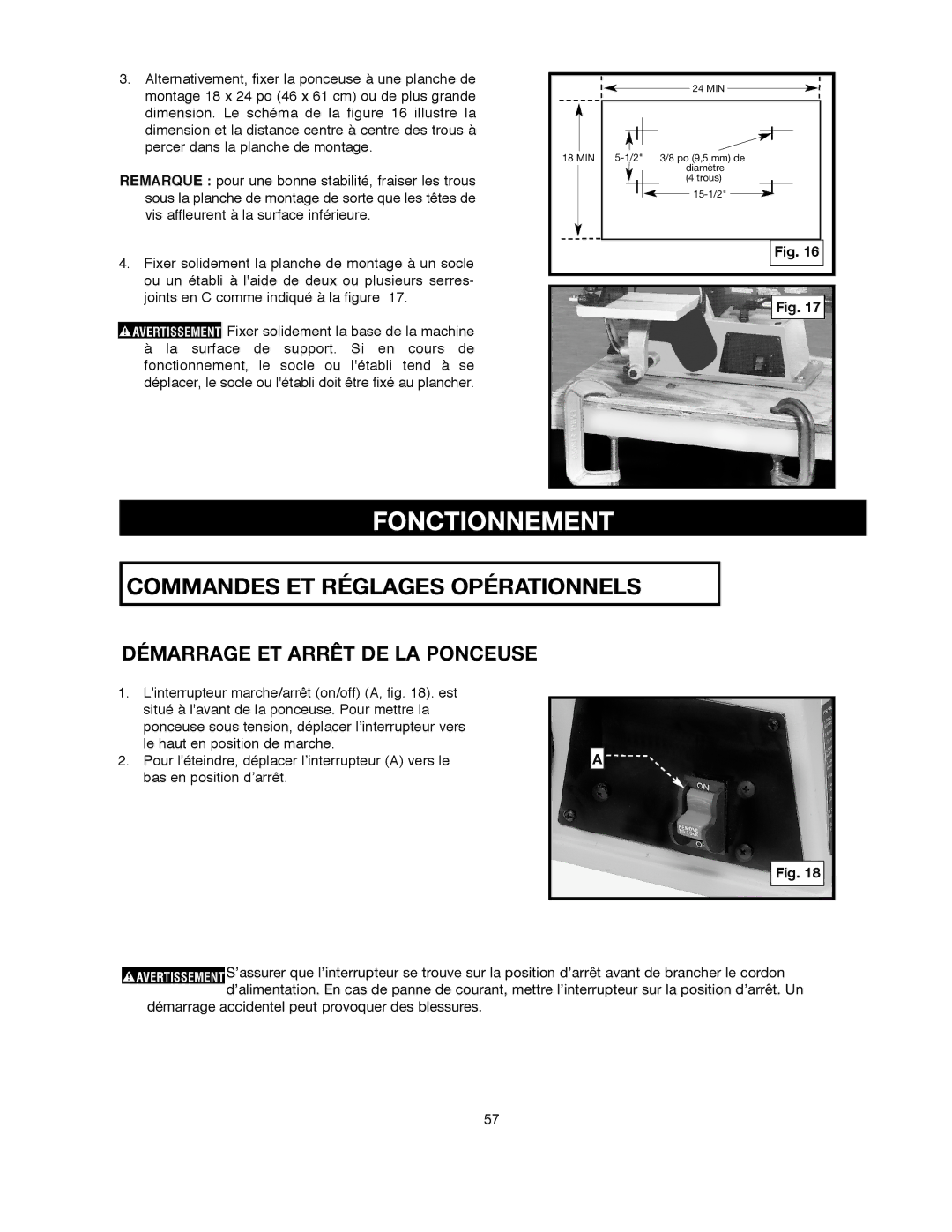 Delta 491836-00, SM500 warranty N C T I O N N E M E N T, Démarrage ET Arrêt DE LA Ponceuse 