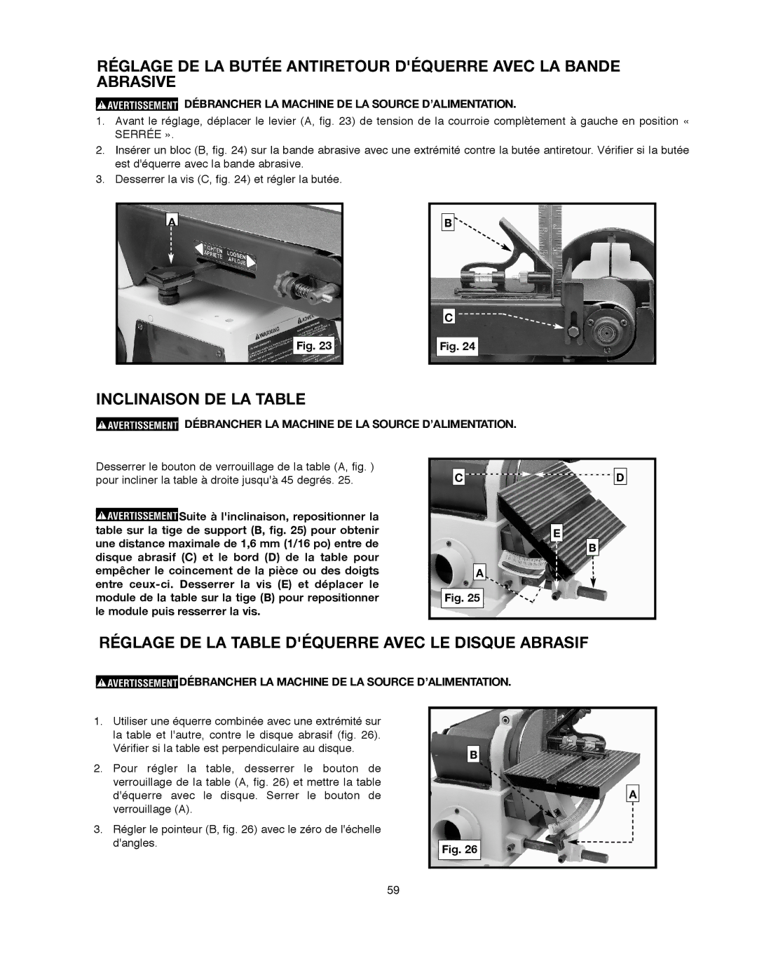 Delta 491836-00, SM500 warranty Inclinaison DE LA Table, Réglage DE LA Table Déquerre Avec LE Disque Abrasif 