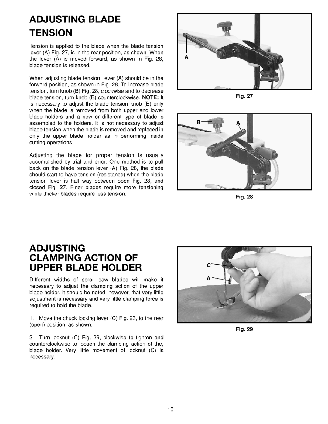 Delta SM600 instruction manual Adjusting Blade Tension, Adjusting Clamping Action of Upper Blade Holder 