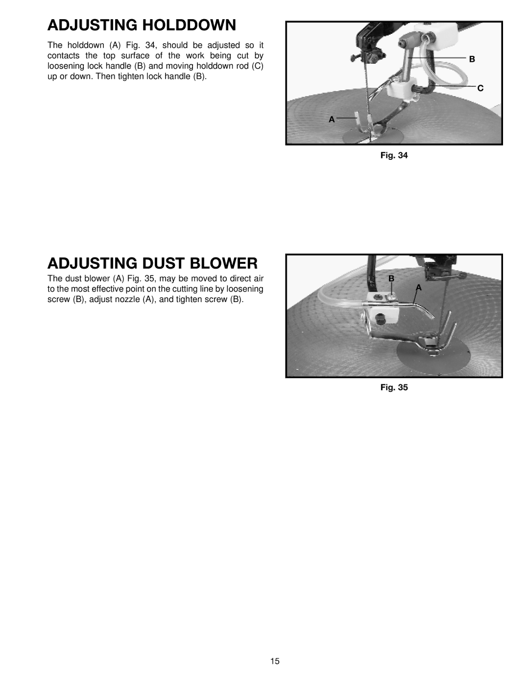 Delta SM600 instruction manual Adjusting Holddown, Adjusting Dust Blower 