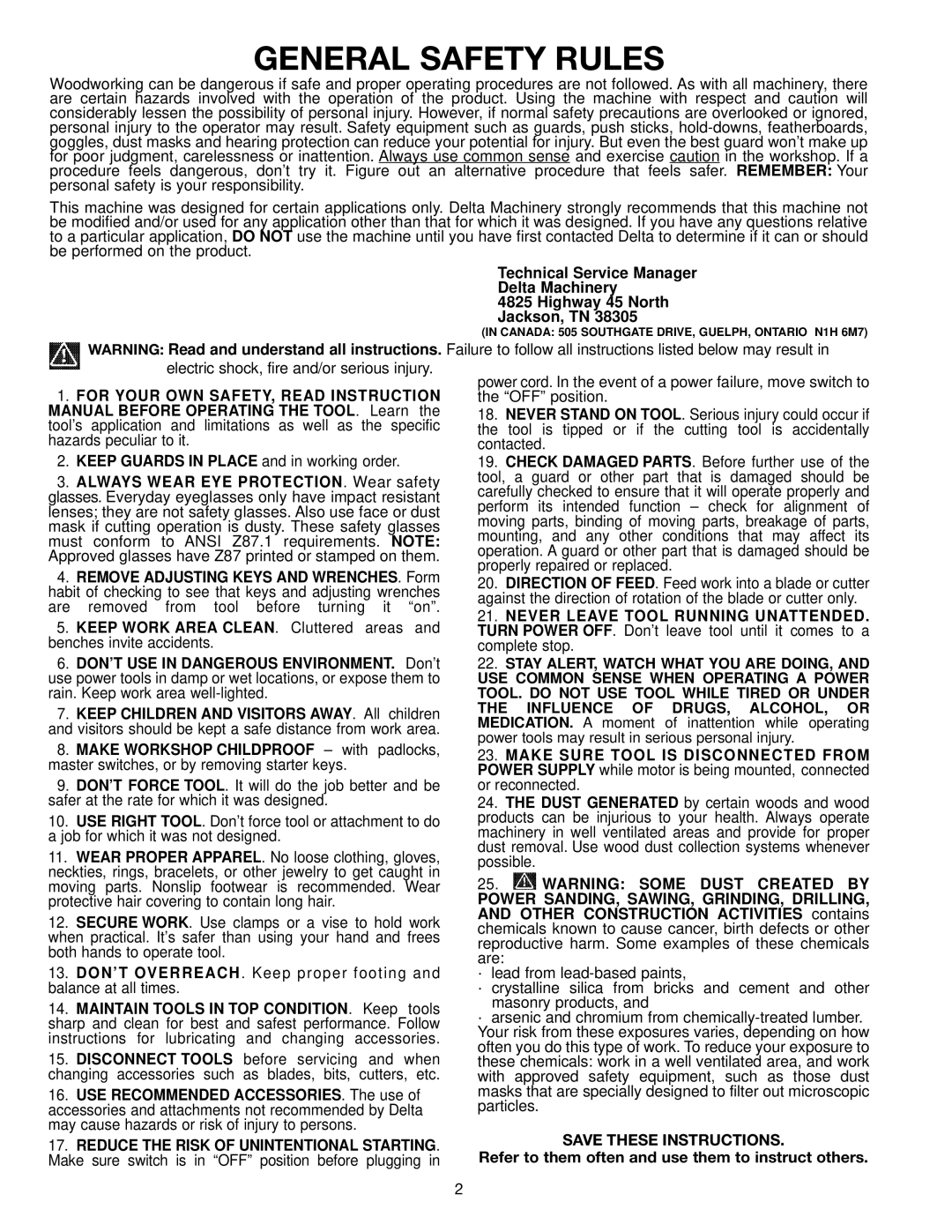 Delta SM600 instruction manual General Safety Rules 