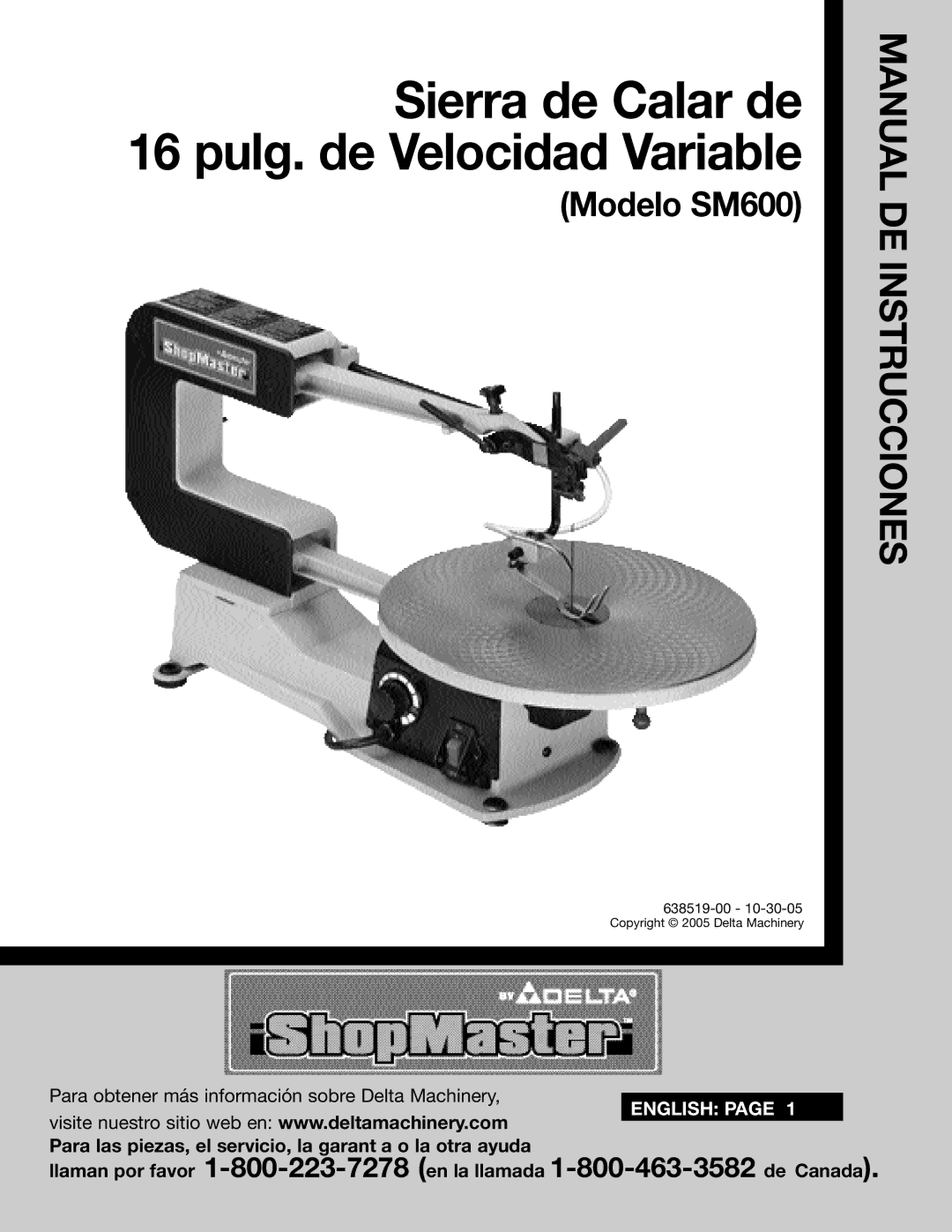 Delta SM600 instruction manual Sierra de Calar de 16 pulg. de Velocidad Variable 