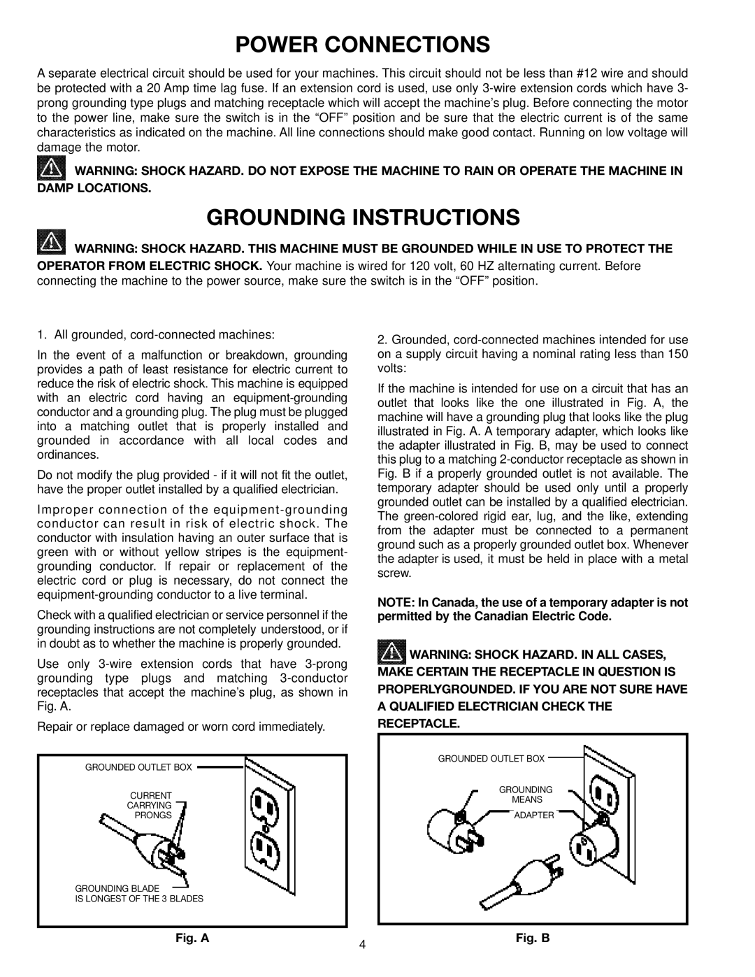 Delta SM600 instruction manual Power Connections, Grounding Instructions 