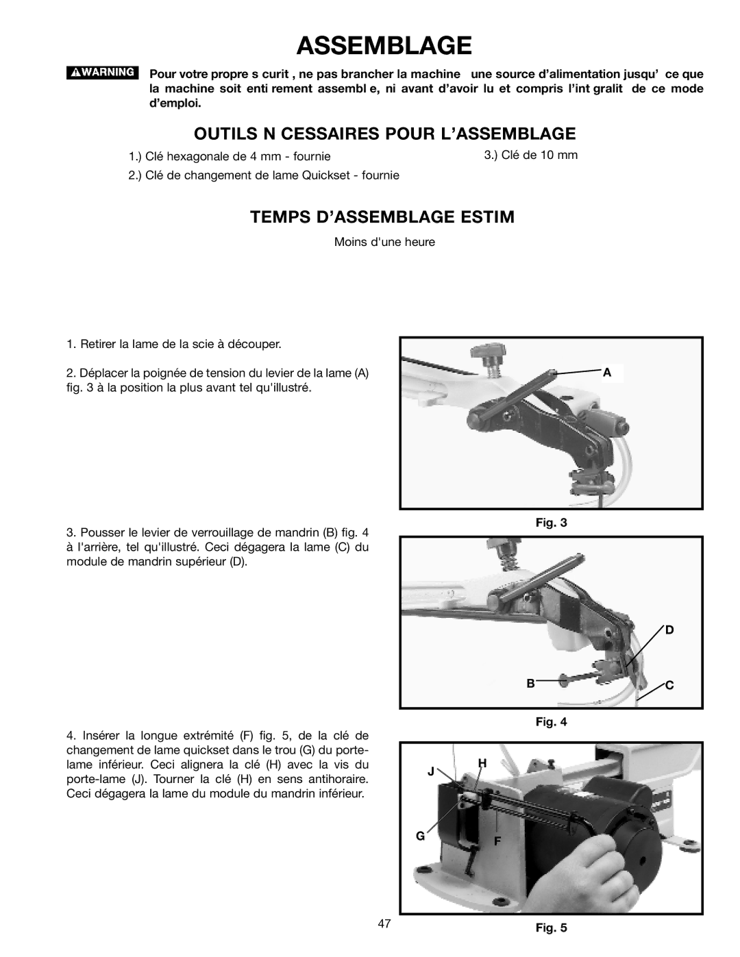 Delta SM600 instruction manual Assemblage, Temps D’ASSEMBLAGE Estim 