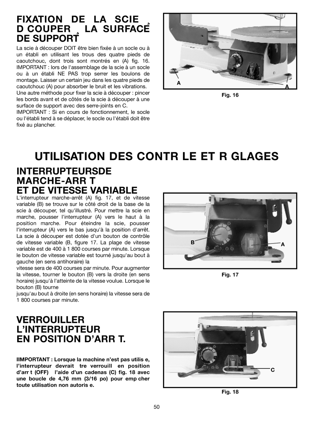 Delta SM600 instruction manual Utilisation DES Contr LE ET R Glages, Fixation DE LA Scie ¸ D Couper ¸ LA Surface DE Support 