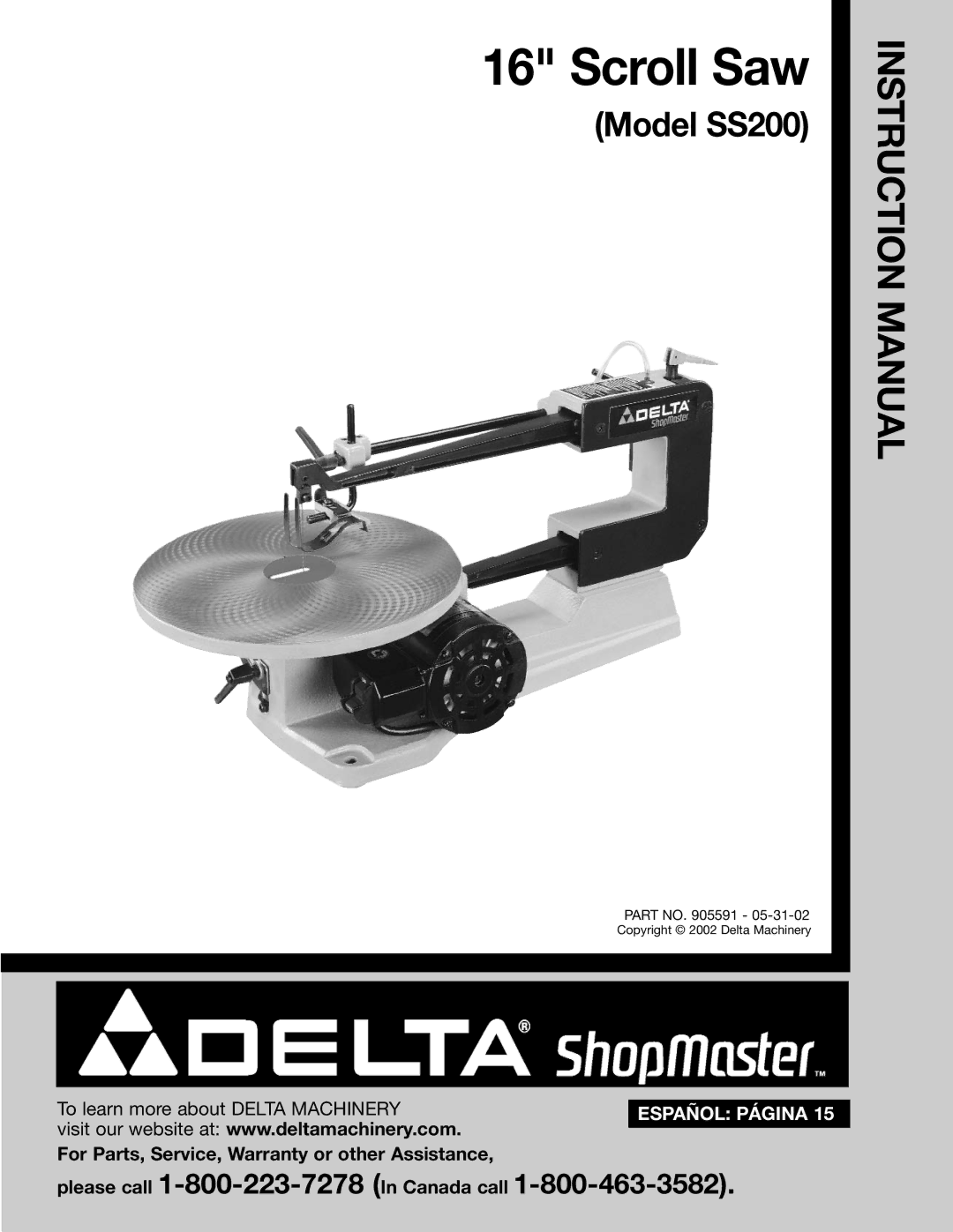 Delta SS200 instruction manual Scroll Saw 