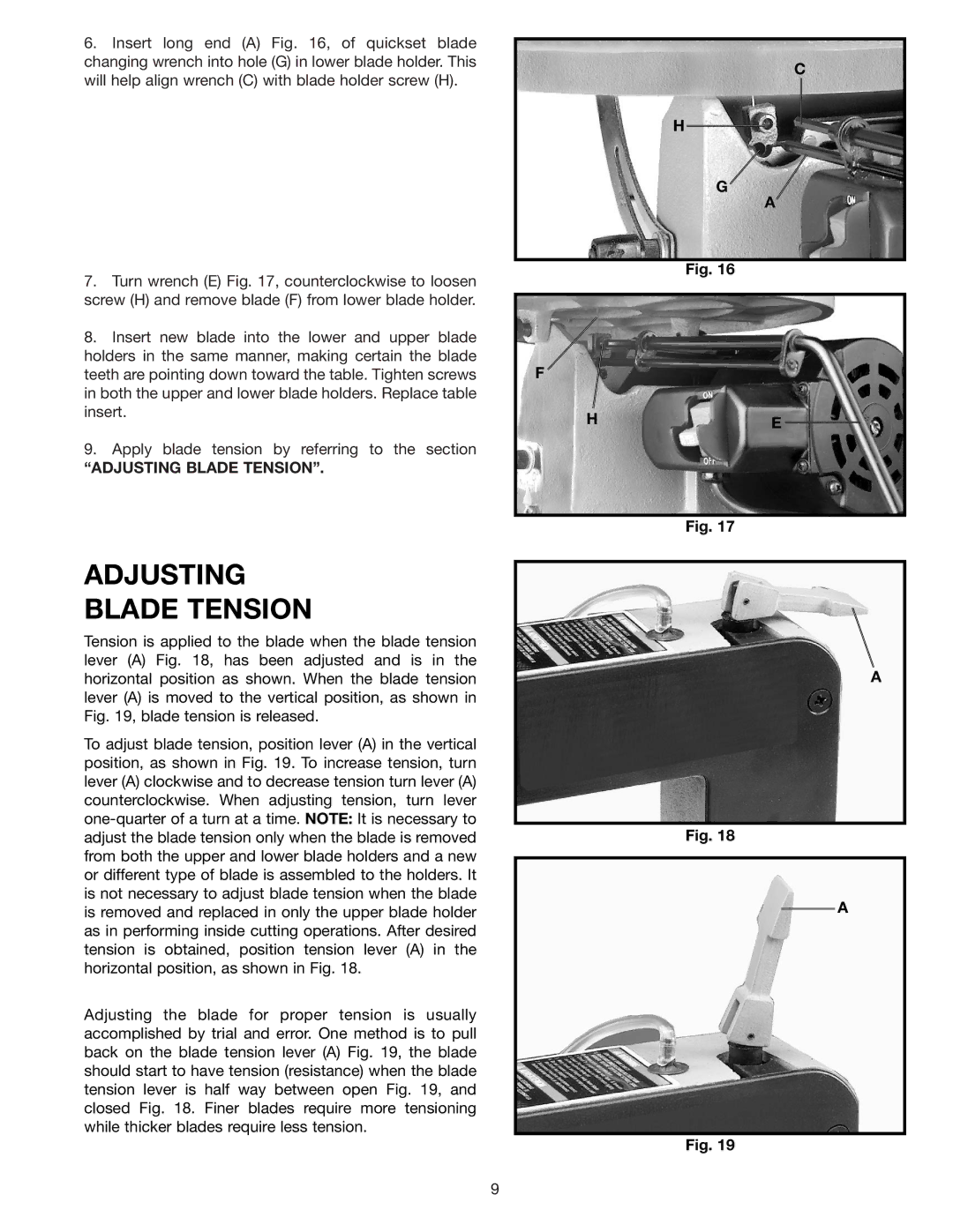 Delta SS200 instruction manual Adjusting Blade Tension 