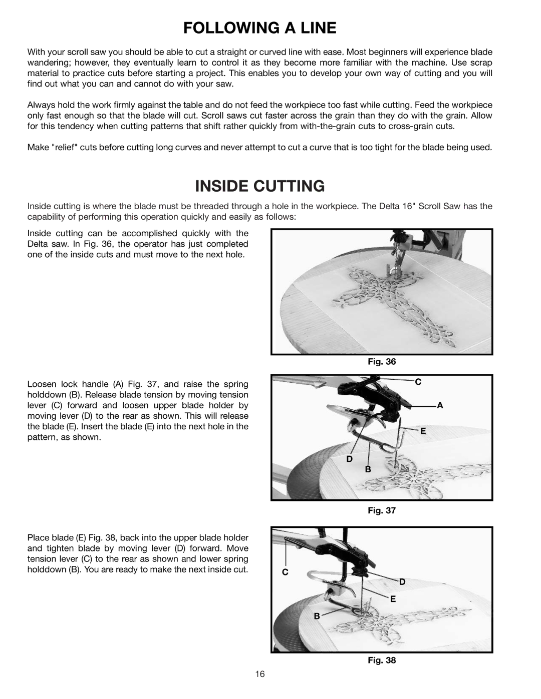 Delta SS250 instruction manual Following a Line, Inside Cutting 