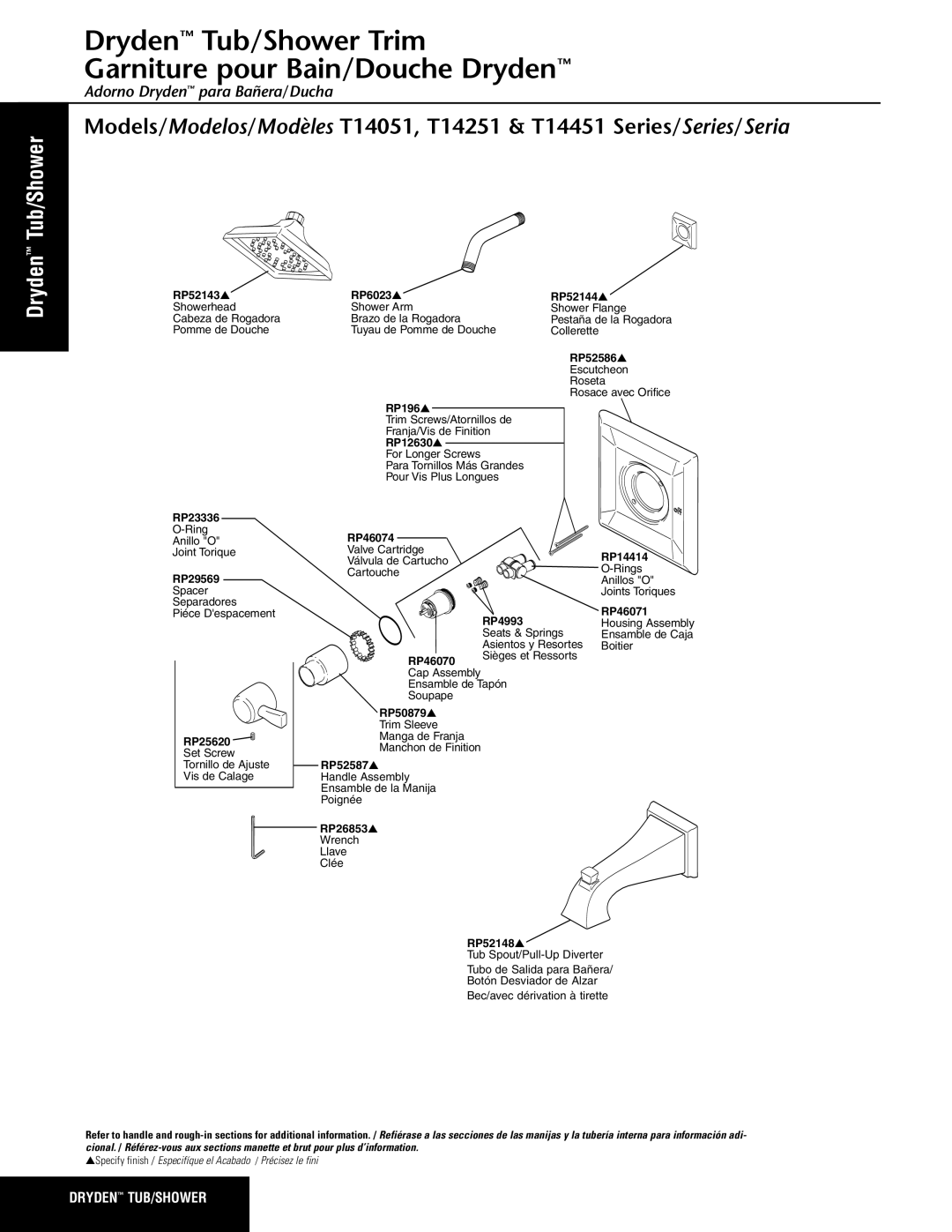 Delta T14051Series, T14251Series, T14451 Series manual Dryden Tub/Shower Trim Garniture pour Bain/Douche Dryden 