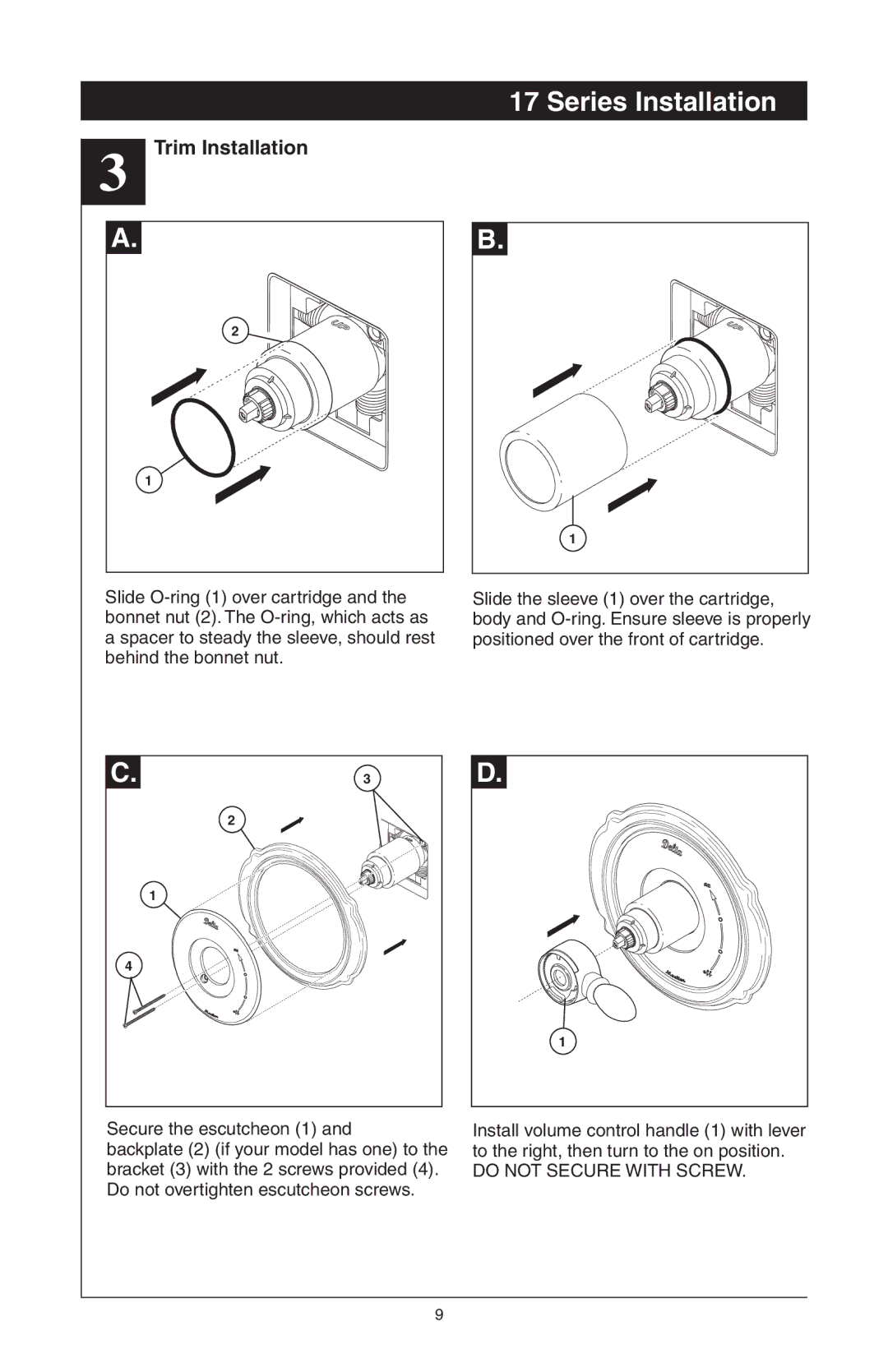 Delta RP61611s, T17T085, T17T485, T17T285, T17T282, T17T482 manual Do not Secure with Screw 