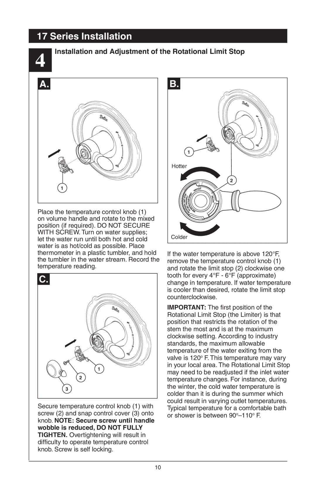 Delta T17T085, T17T485, T17T285, T17T282, T17T482, RP61611s manual Installation and Adjustment of the Rotational Limit Stop 