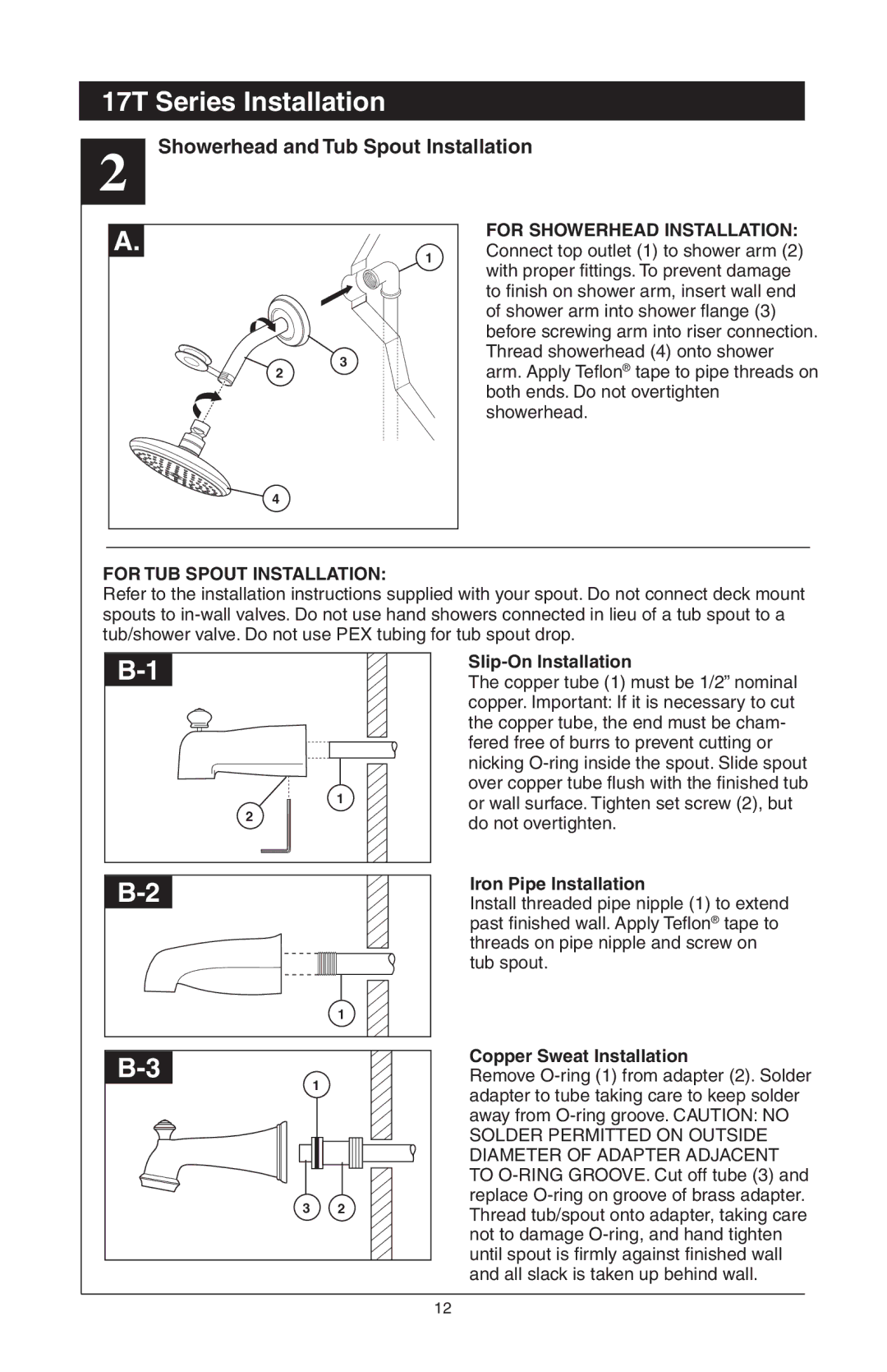 Delta T17T285, T17T085, T17T485, T17T282, T17T482, RP61611s manual Showerhead and Tub Spout Installation 