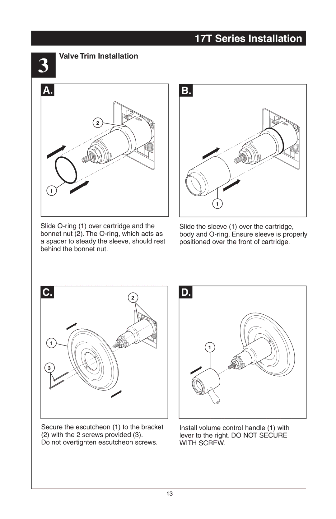 Delta T17T282, T17T085, T17T485, T17T285, T17T482, RP61611s manual Valve Trim Installation 