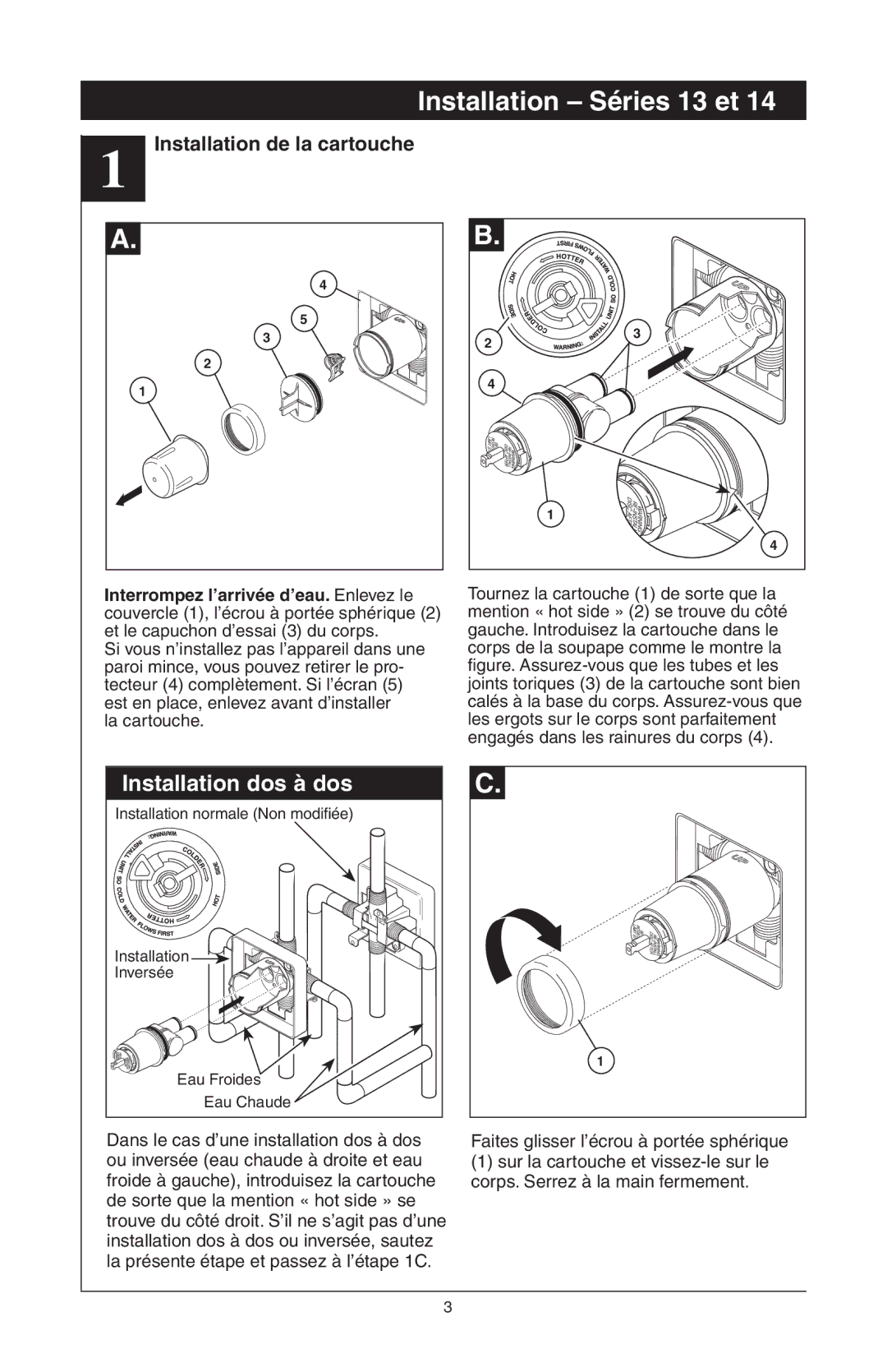 Delta T17T485, T17T085, T17T285, T17T282, T17T482, RP61611s manual Installation Séries 13 et, Installation de la cartouche 