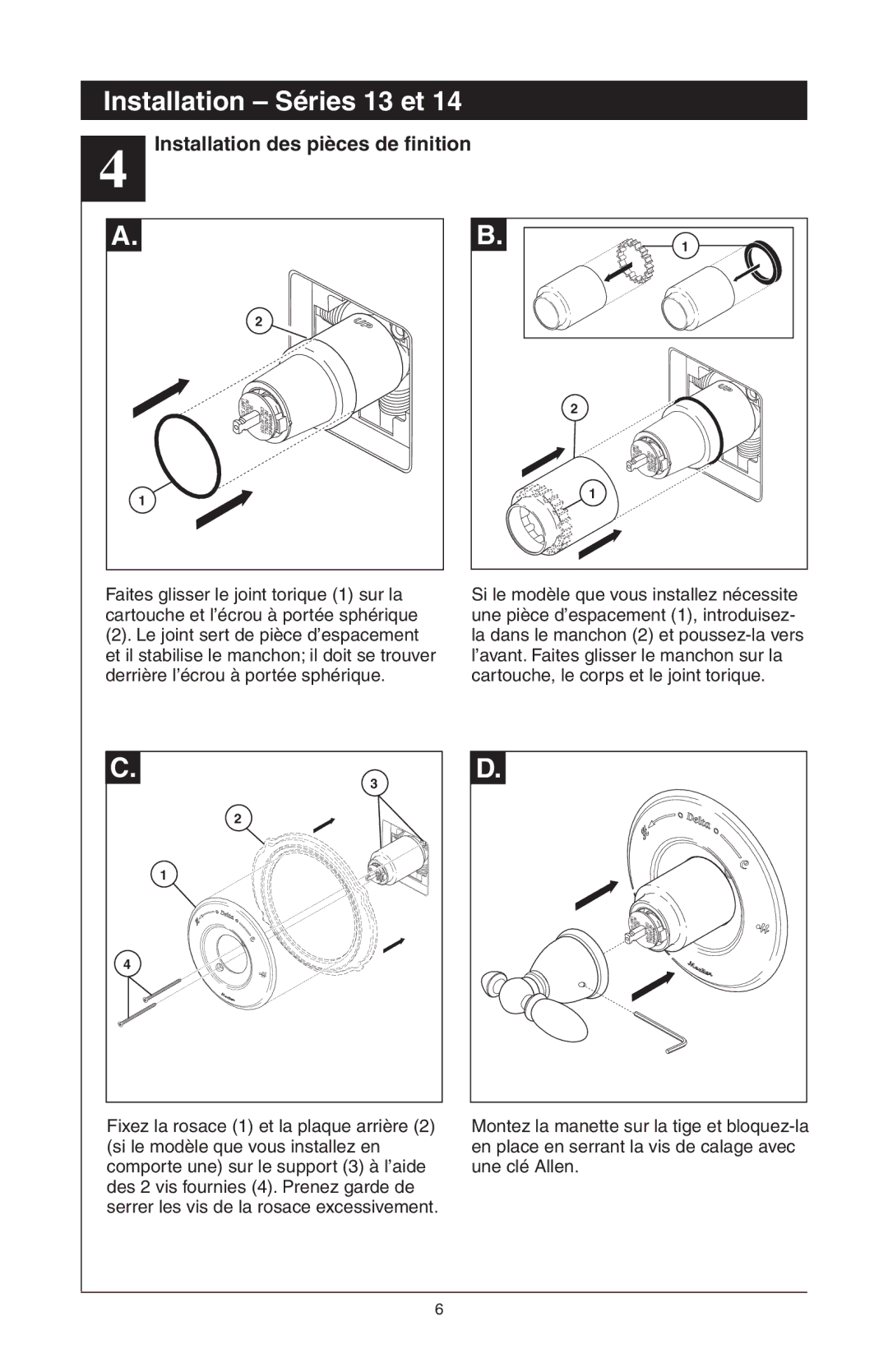 Delta T17T482, T17T085, T17T485, T17T285, T17T282, RP61611s manual Installation des pièces de finition 