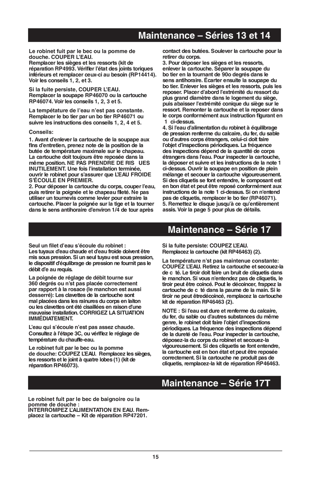 Delta T17T485, T17T085, T17T285, T17T282, T17T482, RP61611s manual Maintenance Séries 13 et, Maintenance Série 17T 