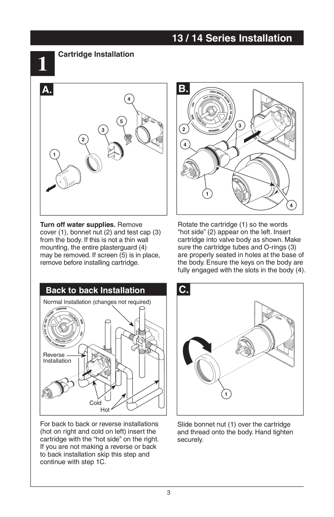 Delta RP61611s, T17T085, T17T485, T17T285, T17T282, T17T482 manual 13 / 14 Series Installation, Cartridge Installation 