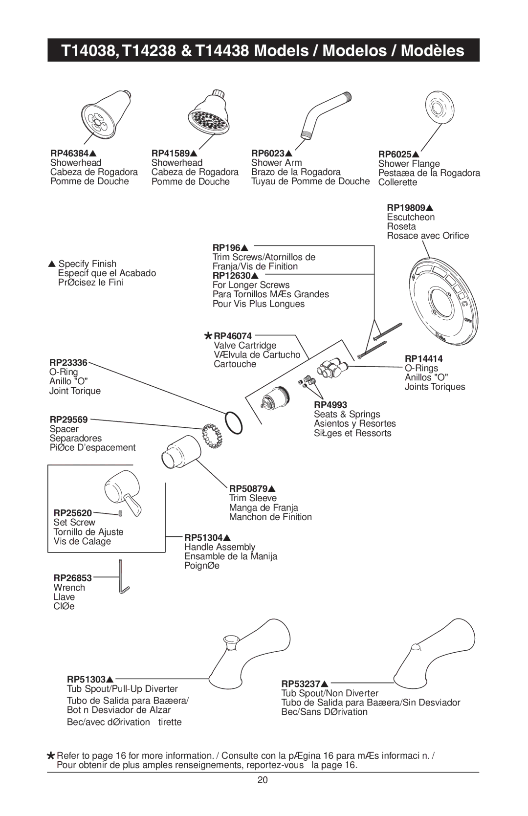 Delta T17T085, T17T485, T17T285, T17T282, T17T482, RP61611s manual T14038, T14238 & T14438 Models / Modelos / Modèles 