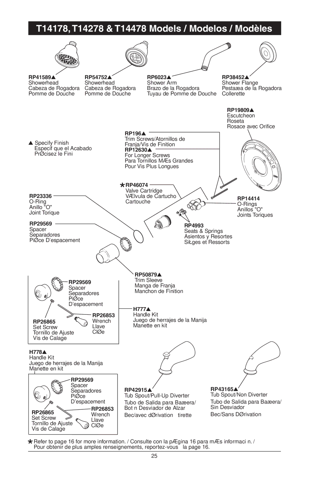 Delta RP61611s, T17T085, T17T485, T17T285, T17T282, T17T482 manual T14178, T14278 & T14478 Models / Modelos / Modèles 