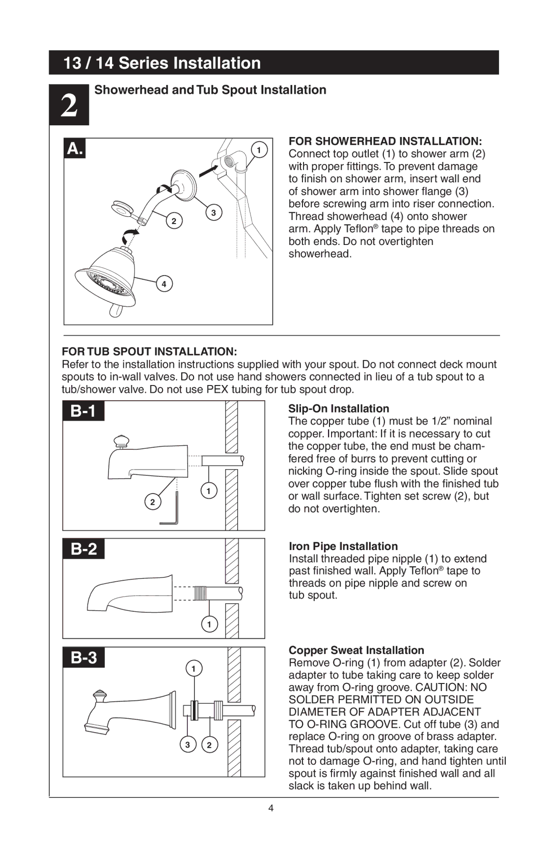 Delta T17T085, T17T485, T17T285, T17T282, T17T482, RP61611s Showerhead and Tub Spout Installation, For Showerhead Installation 