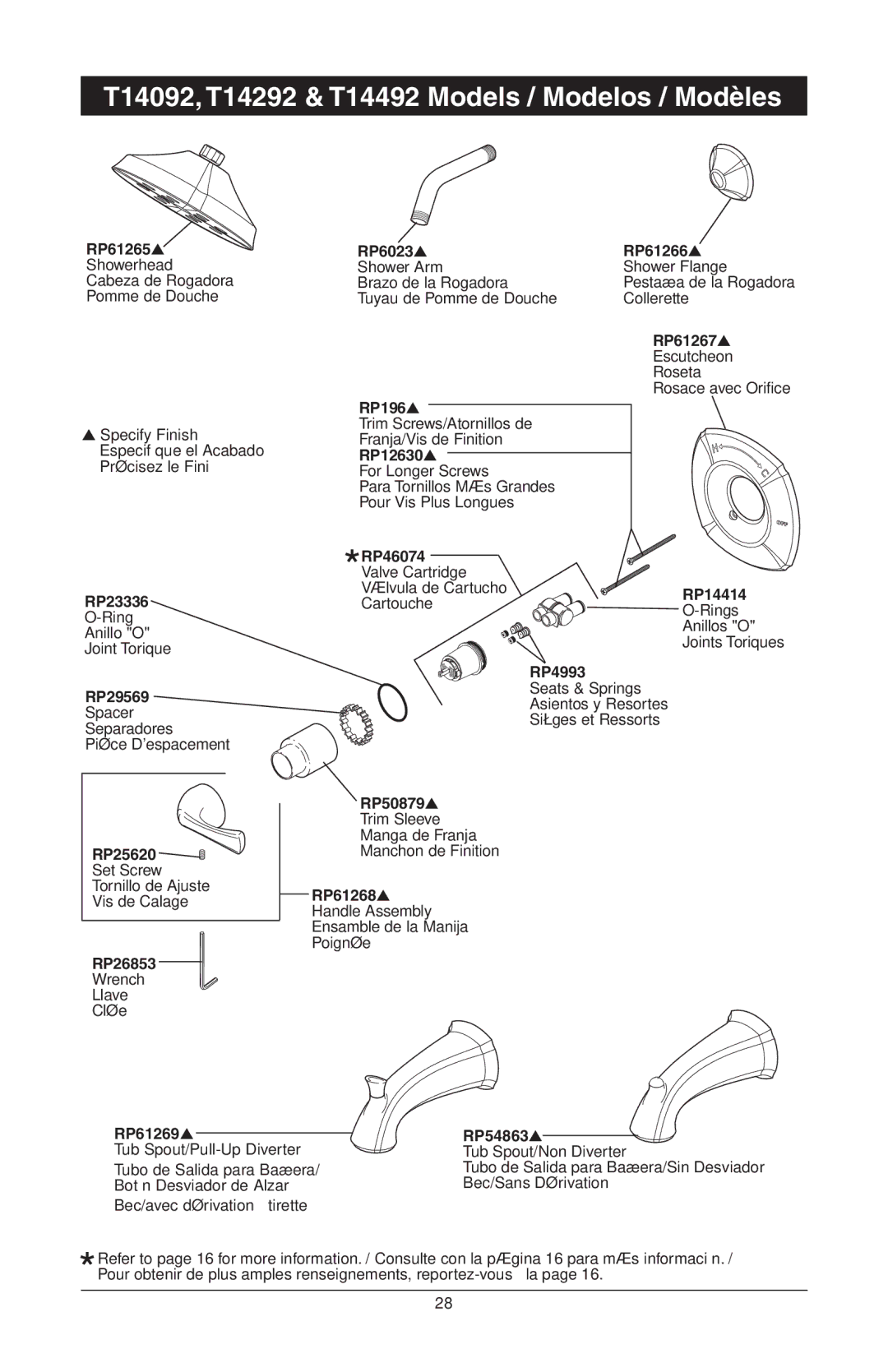 Delta T17T285, T17T085, T17T485, T17T282, T17T482, RP61611s manual T14092, T14292 & T14492 Models / Modelos / Modèles 