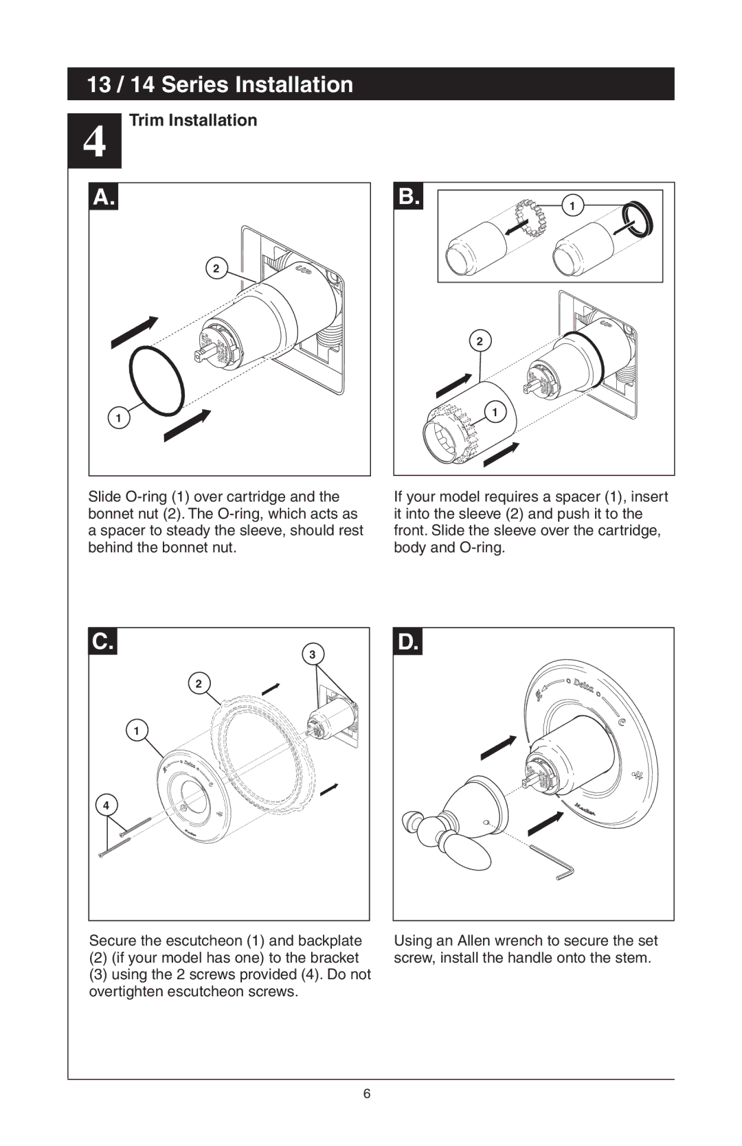 Delta T17T285, T17T085, T17T485, T17T282, T17T482, RP61611s manual Trim Installation 