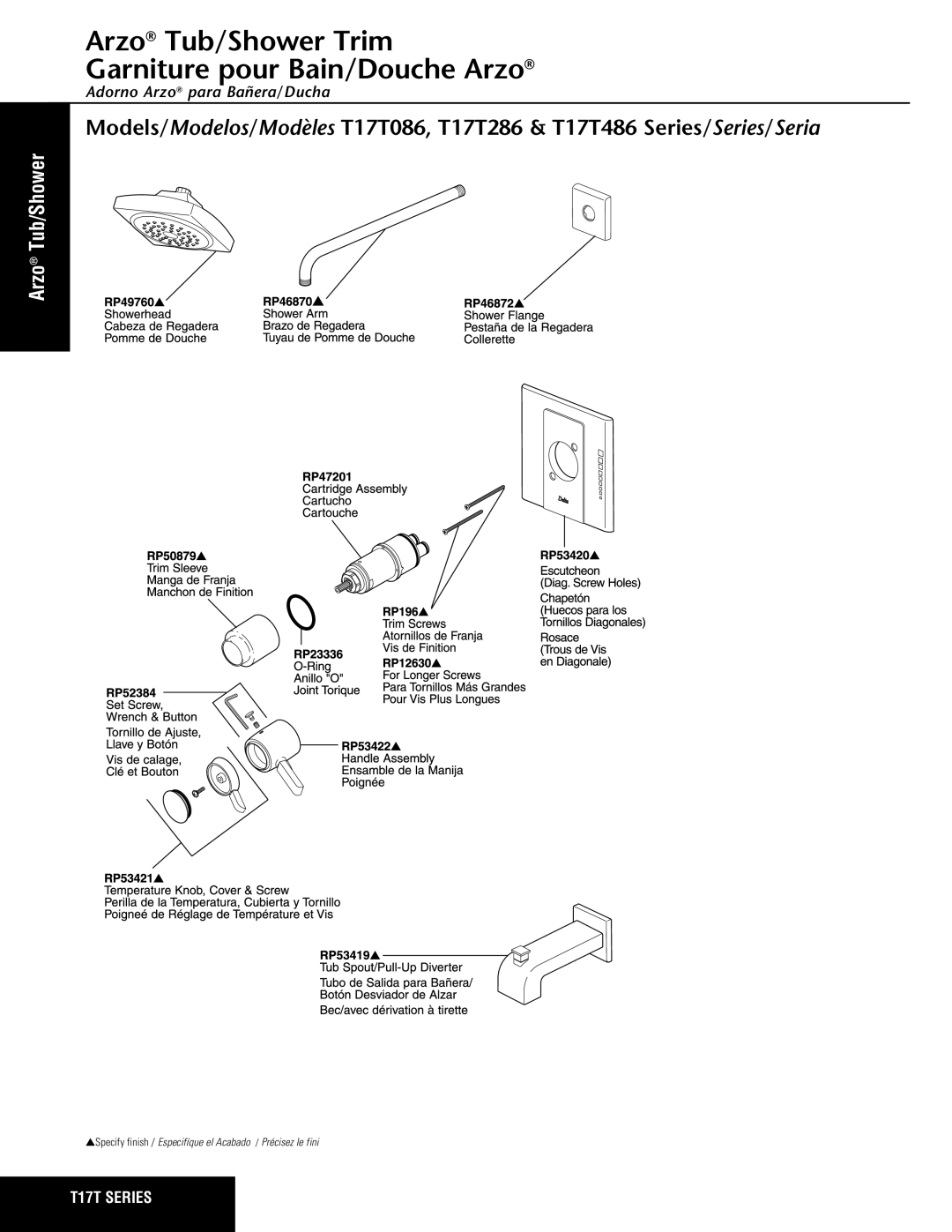 Delta T17T486 Series, T17T286 Series, T17T086 Series manual Arzo Tub/Shower Trim Garniture pour Bain/Douche Arzo 