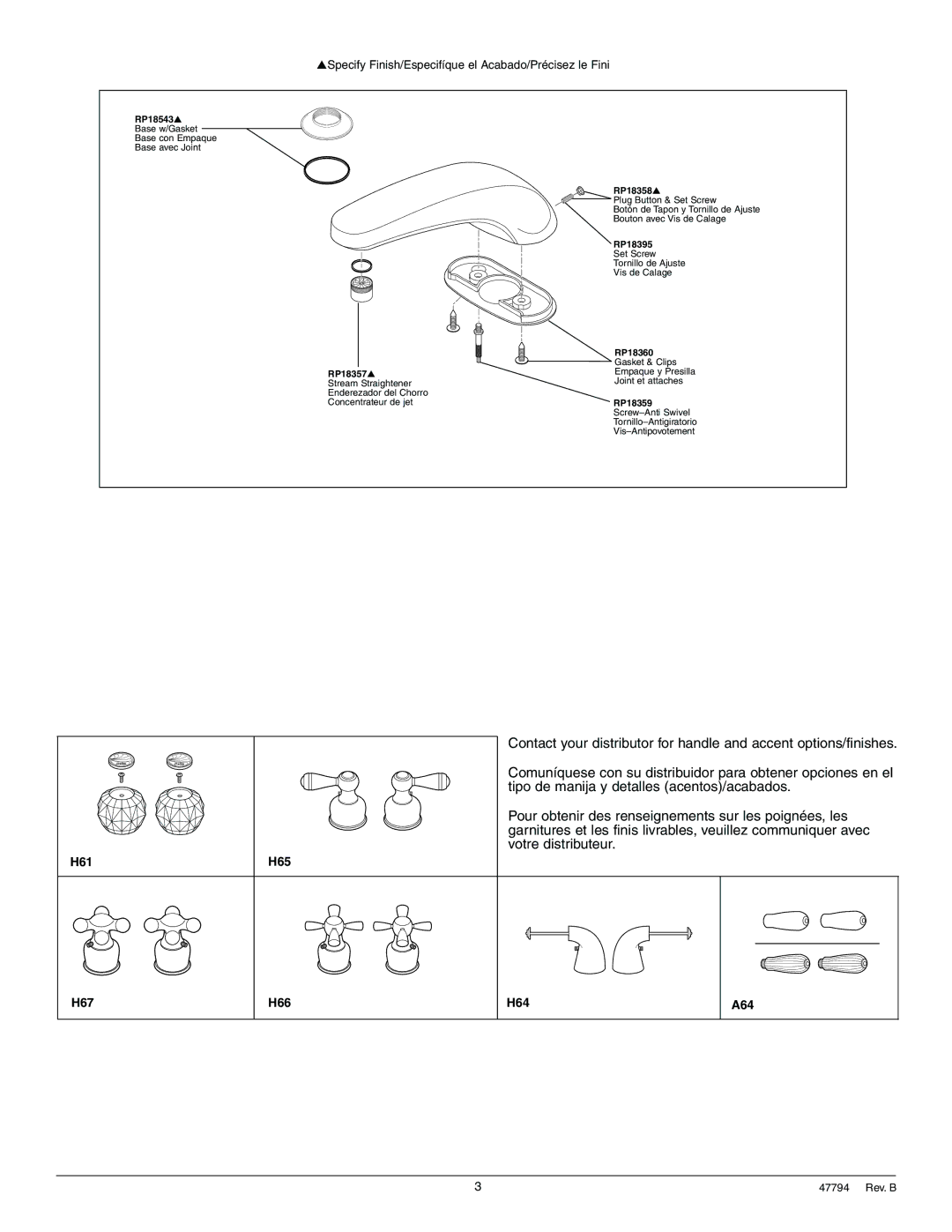 Delta T2710 Series manual Specify Finish/Especifíque el Acabado/Précisez le Fini 