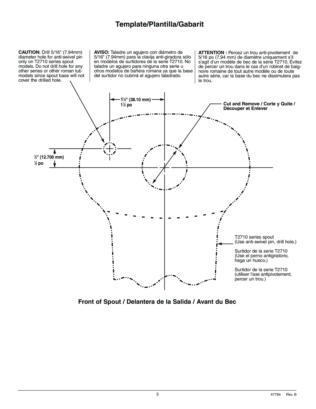 Delta T2710 Series manual Front of Spout / Delantera de la Salida / Avant du Bec 