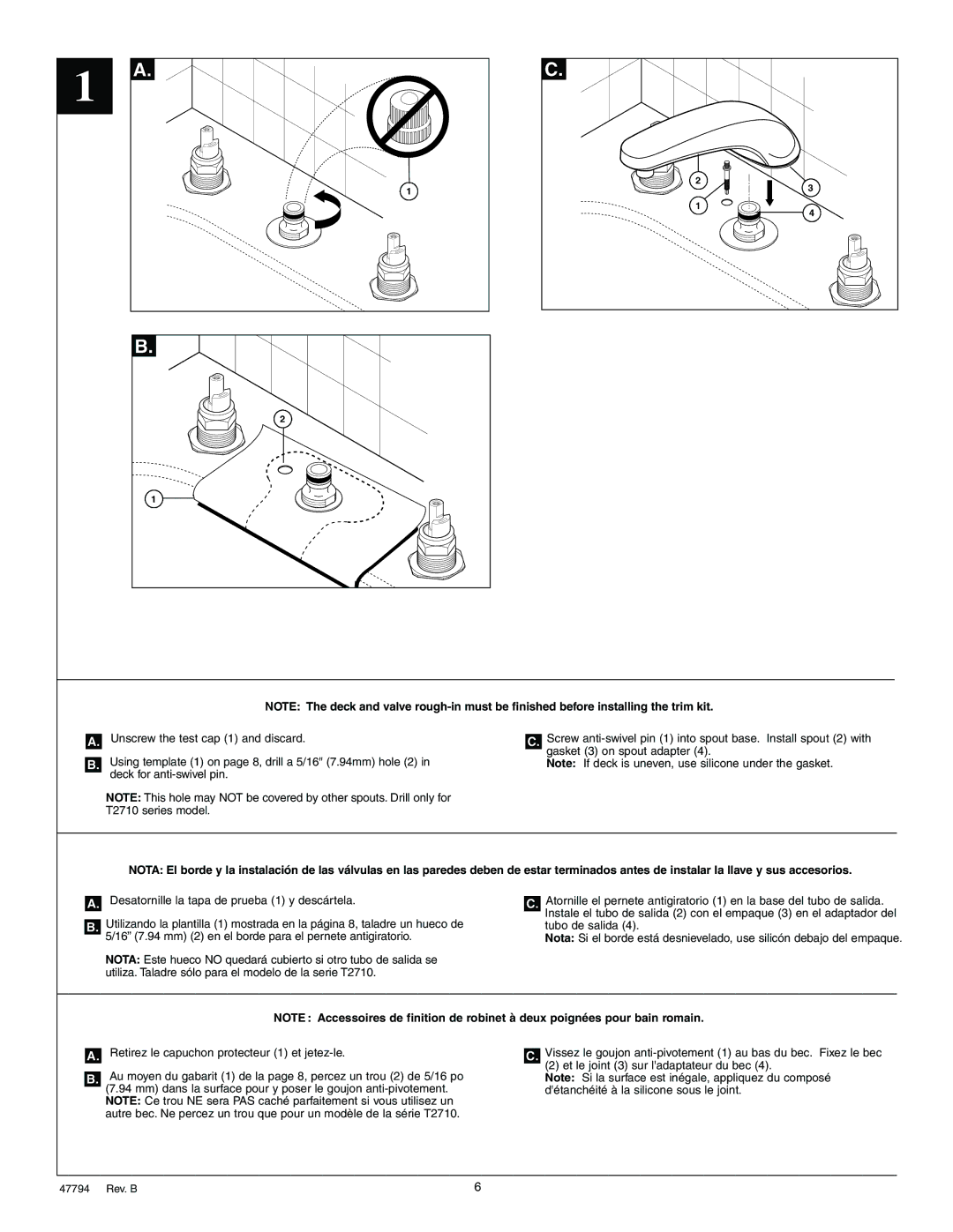 Delta T2710 Series manual Desatornille la tapa de prueba 1 y descártela 