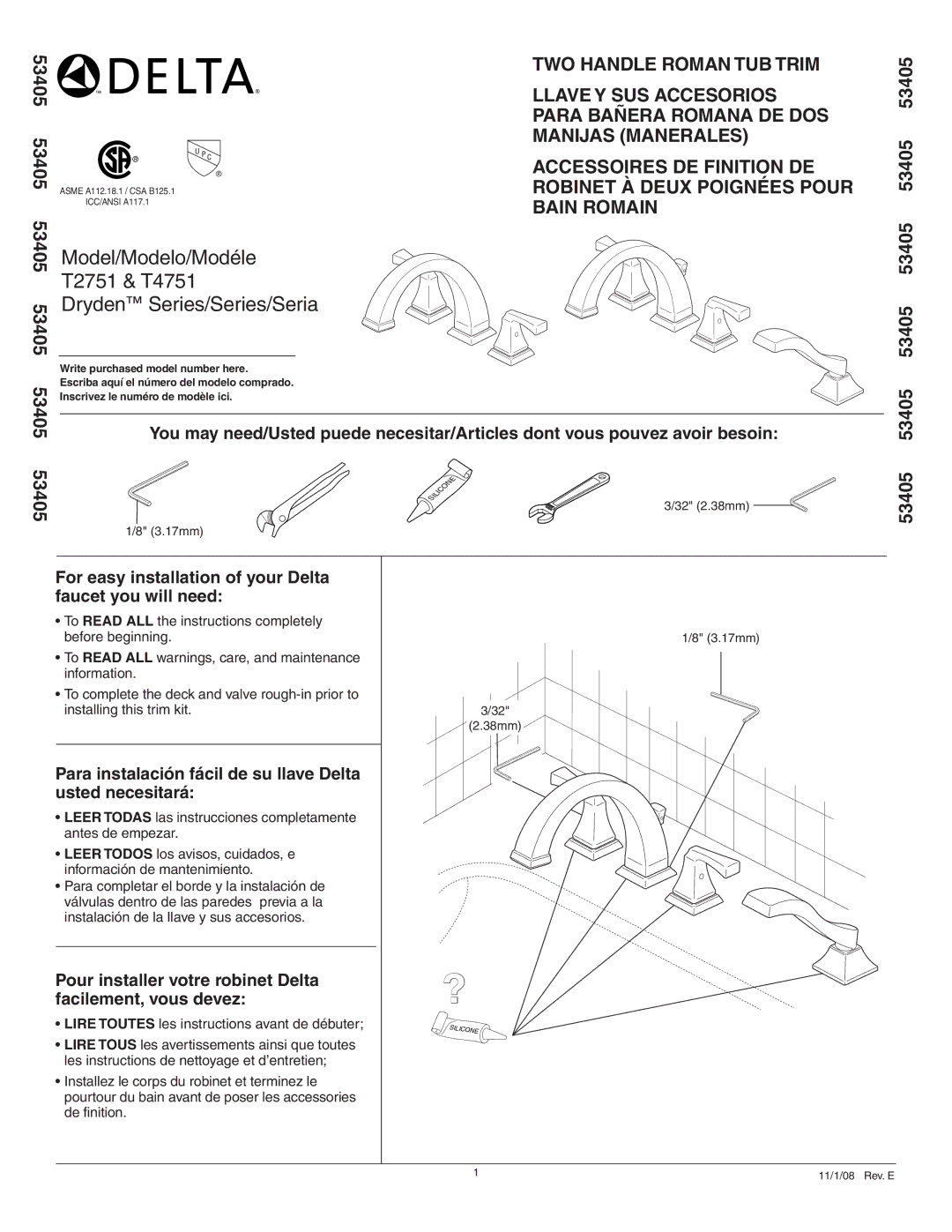 Delta T4751, T2751 manual 53405 53405 53405 