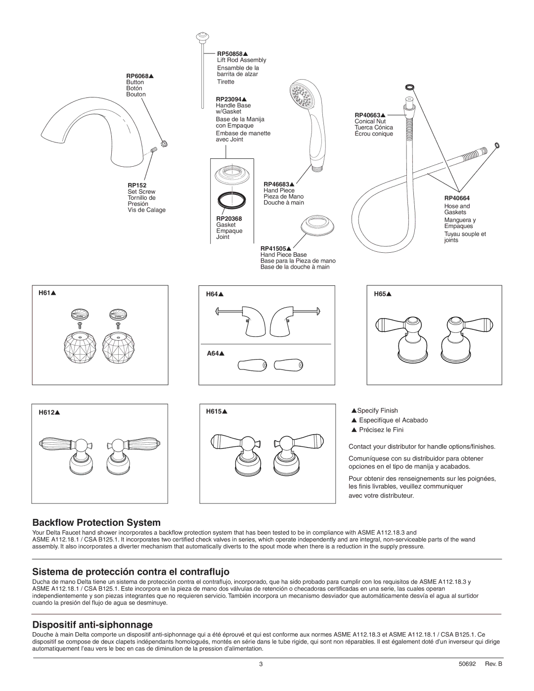 Delta T4705 Series Backflow Protection System, Sistema de protección contra el contraflujo, Dispositif anti-siphonnage 