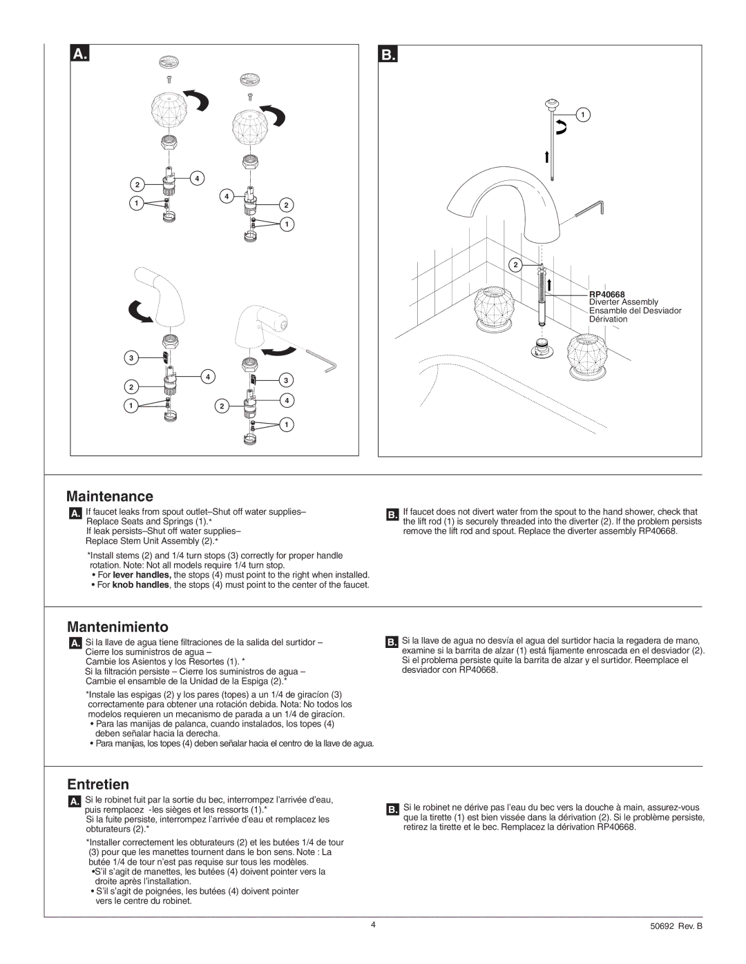 Delta T4705 Series manual Maintenance, Mantenimiento, Entretien 