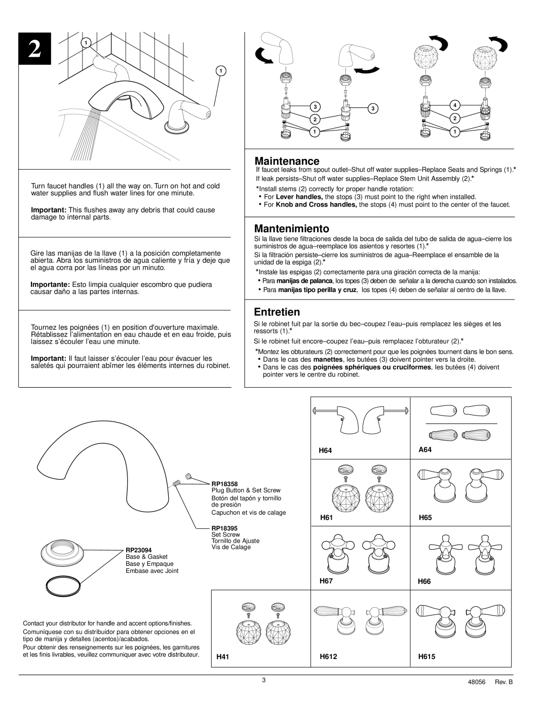 Delta T5722 Series, T5722-LHP Series manual Maintenance, Mantenimiento, Entretien 