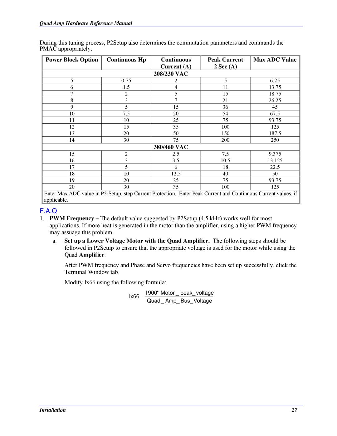 Delta Tau 3Ax-602646-xUxx manual 208/230 VAC, 380/460 VAC 