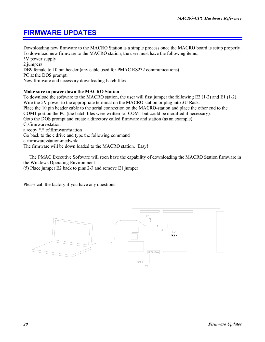 Delta Tau 4Ax-602804-xHxx manual Firmware Updates, Make sure to power down the Macro Station 