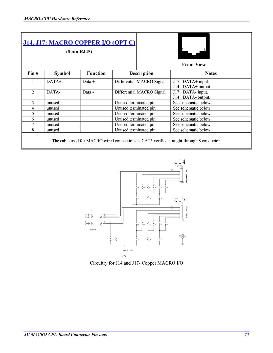 Delta Tau 4Ax-602804-xHxx manual Pin RJ45 Front View Pin # Symbol Function Description, Data+ 