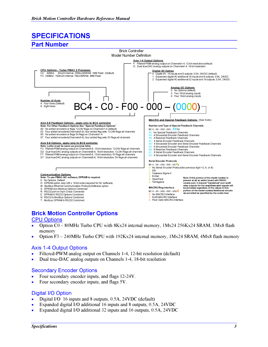 Delta Tau 5xx-603869-xUxx manual Part Number, Brick Motion Controller Options 