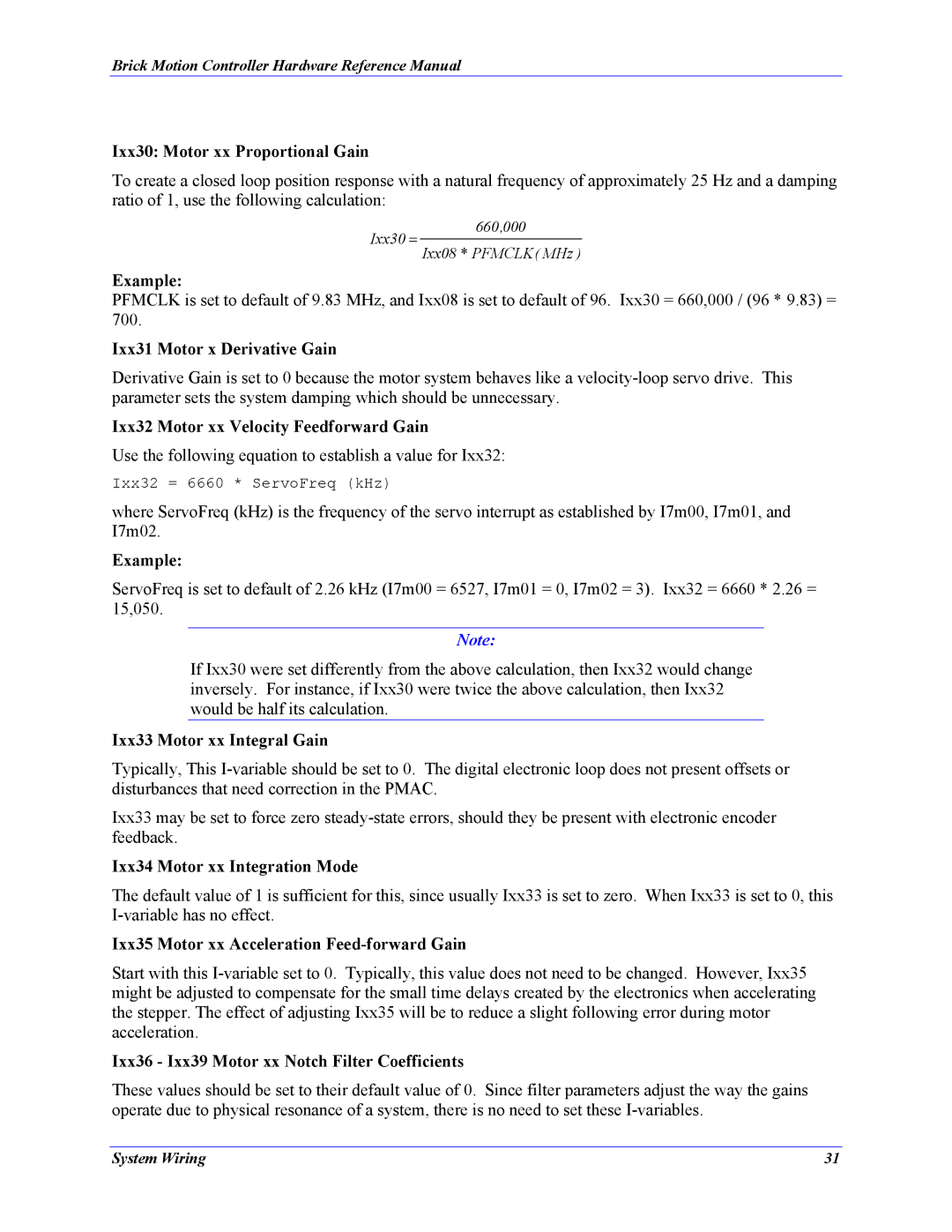 Delta Tau 5xx-603869-xUxx manual Ixx30 Motor xx Proportional Gain, Example, Ixx31 Motor x Derivative Gain 