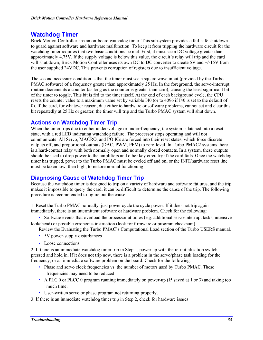 Delta Tau 5xx-603869-xUxx manual Actions on Watchdog Timer Trip, Diagnosing Cause of Watchdog Timer Trip 