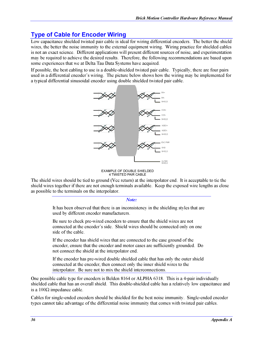 Delta Tau 5xx-603869-xUxx manual Type of Cable for Encoder Wiring 