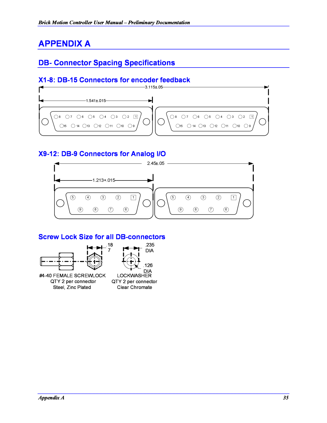Delta Tau 5xx-603869-xUxx Appendix A, DB- Connector Spacing Specifications, X1-8 DB-15 Connectors for encoder feedback 