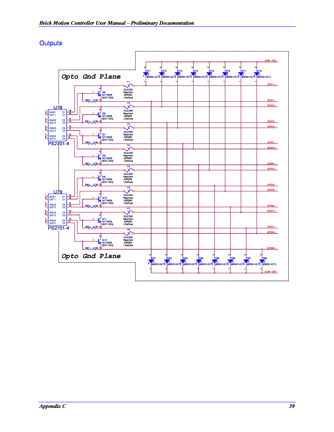 Delta Tau 5xx-603869-xUxx Outputs, Opto Gnd Plane, Brick Motion Controller User Manual - Preliminary Documentation, Comcol 