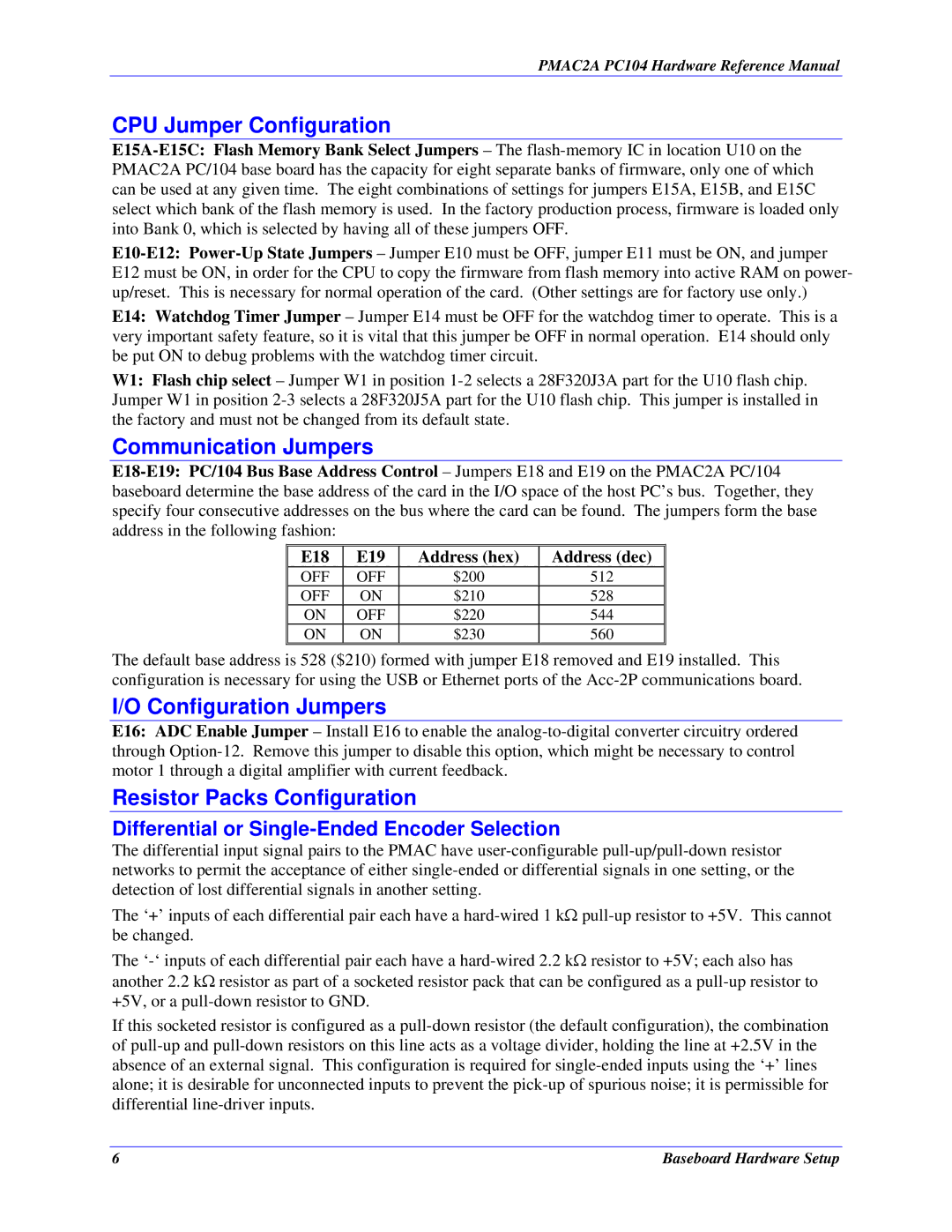 Delta Tau PMAC2A-PC/104 manual CPU Jumper Configuration, Communication Jumpers, Configuration Jumpers 