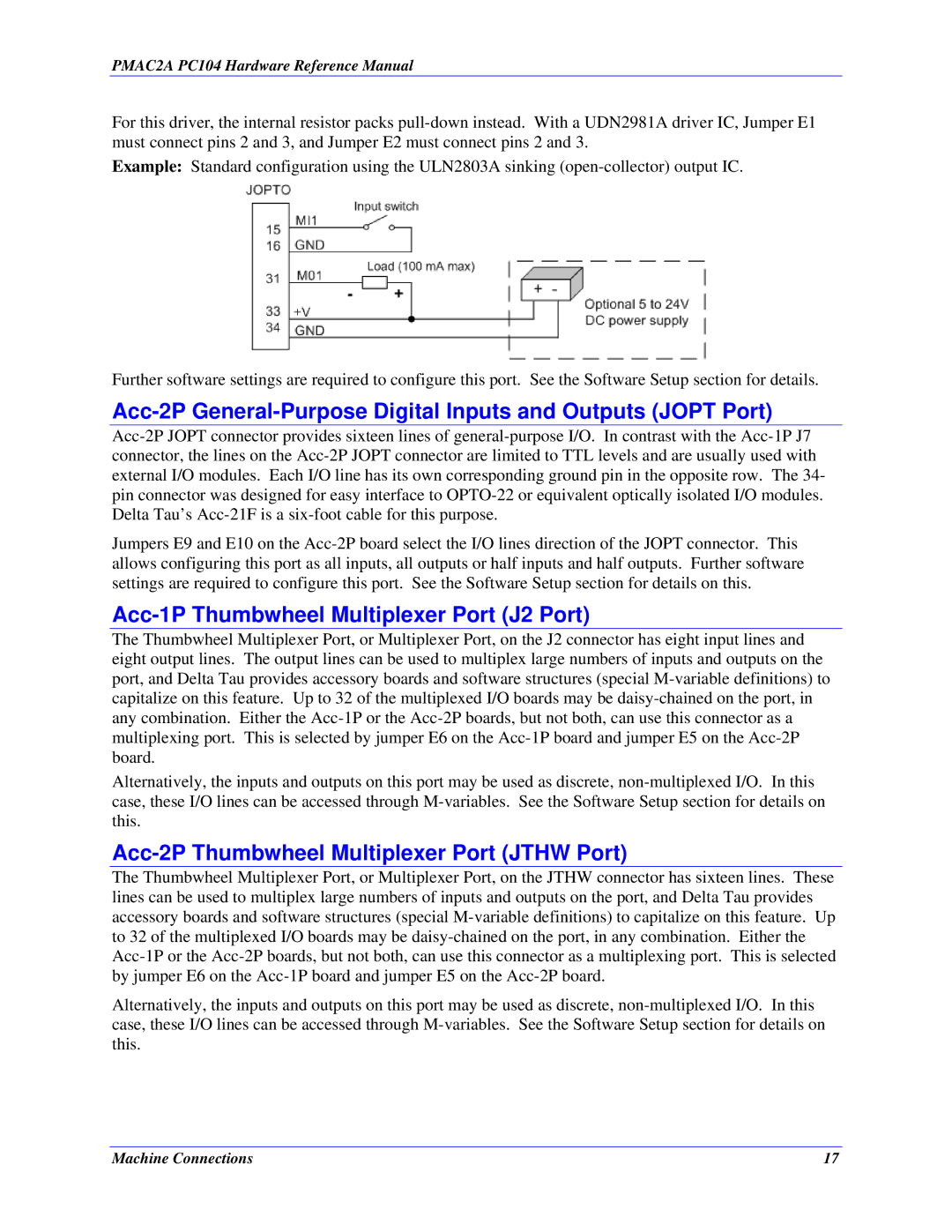 Delta Tau PMAC2A-PC/104 manual Acc-2P General-Purpose Digital Inputs and Outputs Jopt Port 