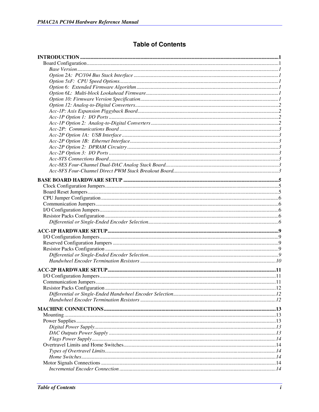 Delta Tau PMAC2A-PC/104 manual Table of Contents 