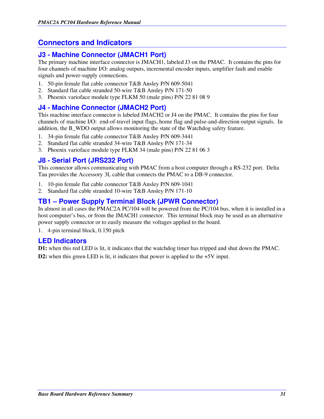 Delta Tau PMAC2A-PC/104 manual Connectors and Indicators 