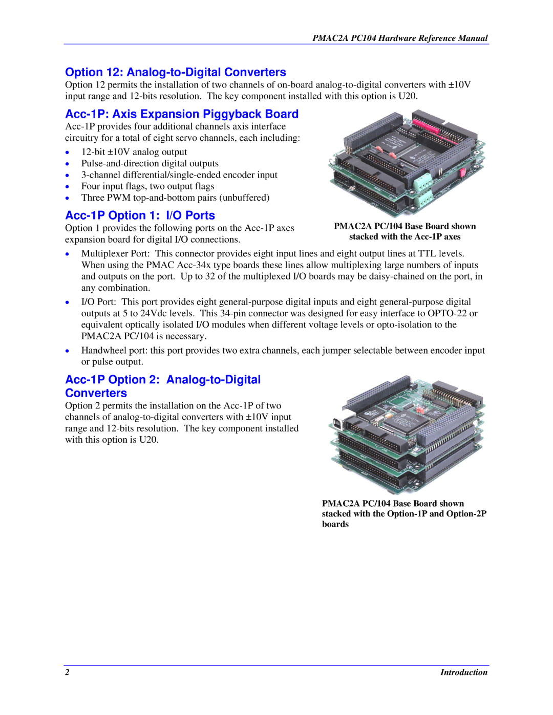 Delta Tau PMAC2A-PC/104 manual Option 12 Analog-to-Digital Converters, Acc-1P Axis Expansion Piggyback Board 