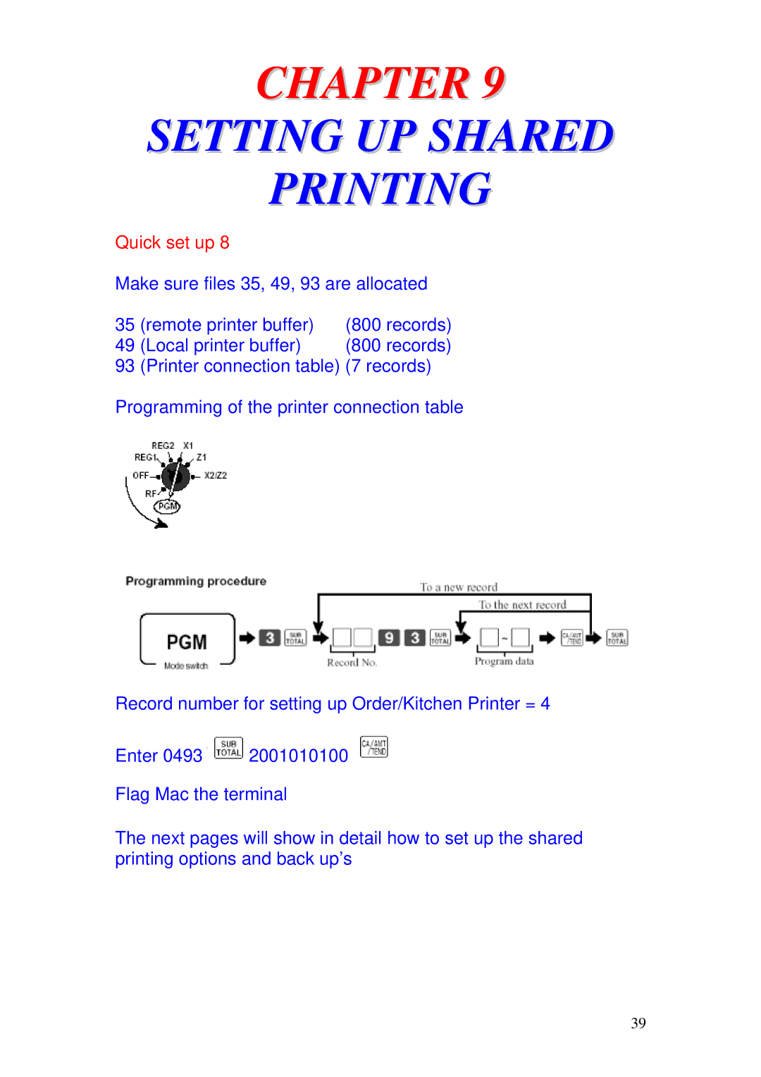 Delta TE-4000 manual Setting UP Shared Printing, Quick set up 